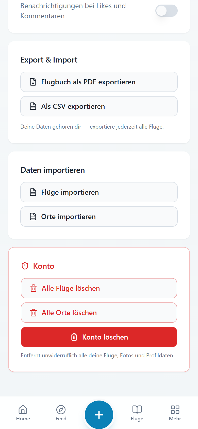 Dein Flugbuch exportieren